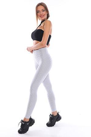 Kabartmalı Kumaş Ekstra Yüksek Bel Günlük Tayt