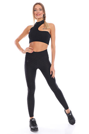 Kabartmalı Kumaş Ekstra Yüksek Bel Günlük Tayt