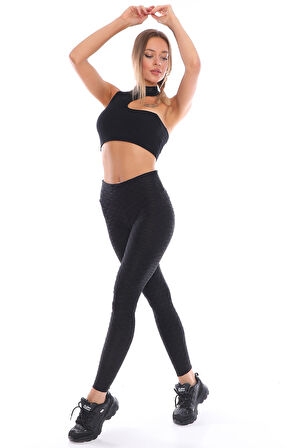 Kabartmalı Kumaş Ekstra Yüksek Bel Günlük Tayt