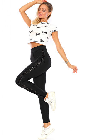 Toparlayıcı Yüksek Bel Siyah Kışlık Kadın Tayt