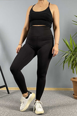 Yüksek Bel Lazer Kesim Siyah Sporcu Taytı
