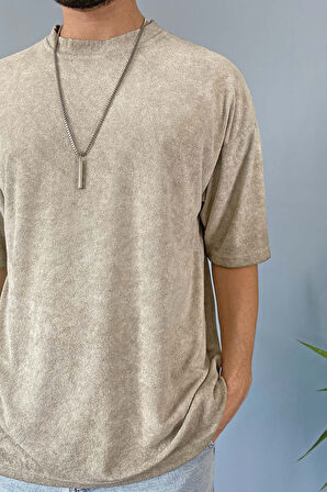 Havlu Kumaş Oversize Tişört Bisiklet Yaka Batik Desen %100 Pamuk