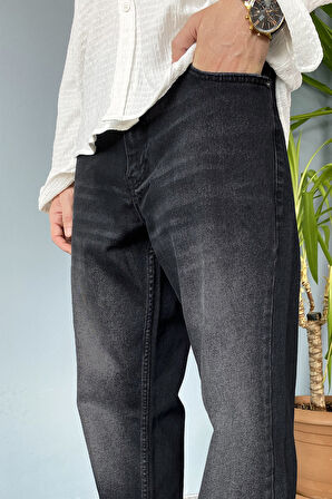 Taşlanmış Siyah Baggy Kot Pantolon