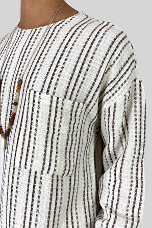 Erkek Keten Tişört Uzunkol Geniş Yaka Oversize