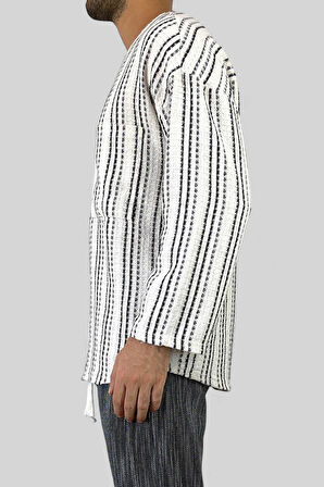 Erkek Keten Tişört Uzunkol Geniş Yaka Oversize