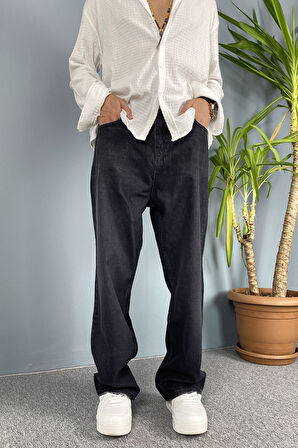 Taşlanmış Baggy Kalıp Jean - Kot Pantolon Siyah-Lacivert