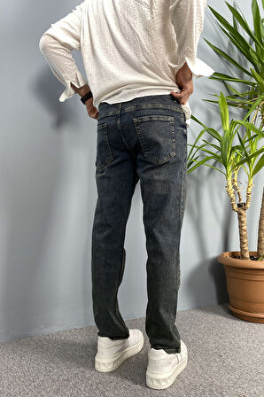 Siyah Eskitme Dar Paça Kot Pantolon