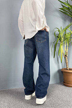 Taşlanmış Baggy Kalıp Jean - Kot Pantolon Siyah-Lacivert