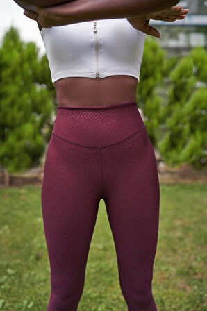 Dar Kesim Yılan Derisi Görünümlü Toparlayıcı Yüksek Bel Spor Tayt