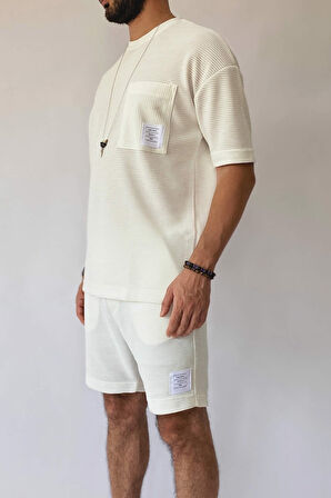 Ekru Alt Üst Şort Tişört Takım