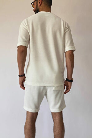 Ekru Alt Üst Şort Tişört Takım
