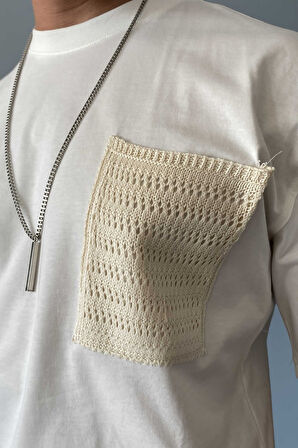 Cebi Örgü İşlemeli %100 Pamuk Oversize Tişört