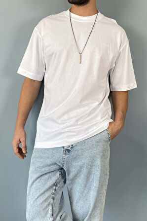 Oversize Fit %100 Pamuk Orta Kalın Dokulu Ekru T-Shirt