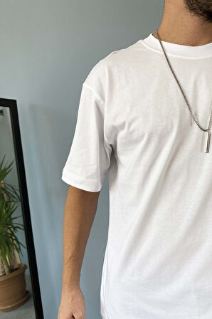 Oversize Fit %100 Pamuk Orta Kalın Dokulu Ekru T-Shirt