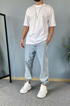 Oversize Fit %100 Pamuk Orta Kalın Dokulu Ekru T-Shirt