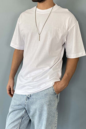 Oversize Fit %100 Pamuk Orta Kalın Dokulu Ekru T-Shirt