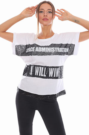 Pullu Yazılı Baskılı Kısa Kol Tişört