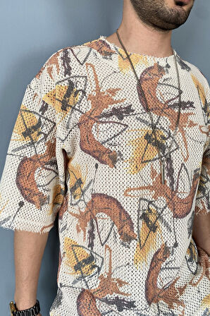 Oversize Bisiklet Yaka Jakarlı Turkuaz Tişört