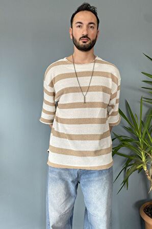 Oversize Bisiklet Yaka Örgü  Salaş Tişört