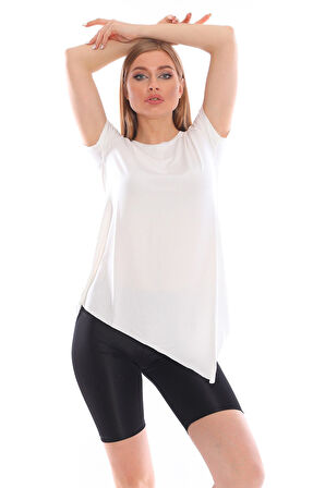 Çapraz Kesim Viskon Kumaş Casual Beyaz Tunik
