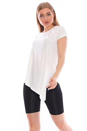 Çapraz Kesim Viskon Kumaş Casual Beyaz Tunik