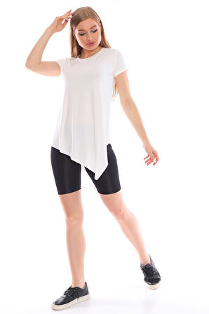 Çapraz Kesim Viskon Kumaş Casual Beyaz Tunik