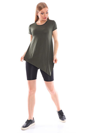 Çapraz Kesim Viskon Kumaş Casual Haki Tunik