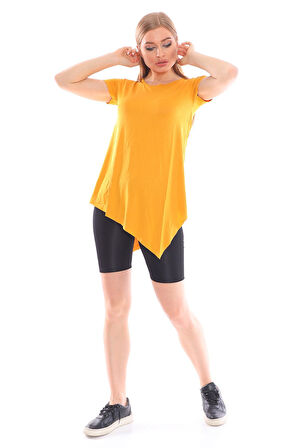 Çapraz Kesim Viskon Kumaş Casual Hardal Tunik