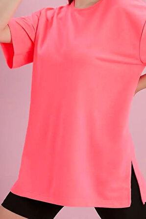 Yırtmaçlı Duble Kol Geniş Bisiklet Yaka Oversize Sweatshirt