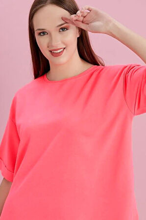 Yırtmaçlı Duble Kol Geniş Bisiklet Yaka Oversize Sweatshirt