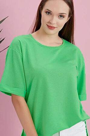 Yırtmaçlı Duble Kol Geniş Bisiklet Yaka Oversize Sweatshirt