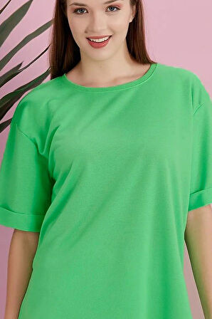 Yırtmaçlı Duble Kol Geniş Bisiklet Yaka Oversize Sweatshirt