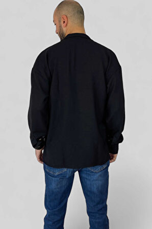 Oversize Salaş Uzun Kollu Siyah Erkek Gömlek