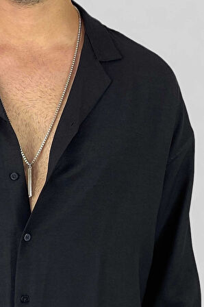 Oversize Salaş Uzun Kollu Siyah Erkek Gömlek