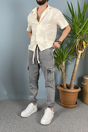 Örgü İşlemeli Bej Renk Tasarım Gömlek