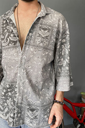 Oversize Fakir Kol Jakarlı Antrasit Gömlek