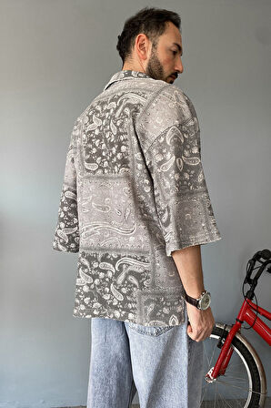 Oversize Fakir Kol Jakarlı Antrasit Gömlek