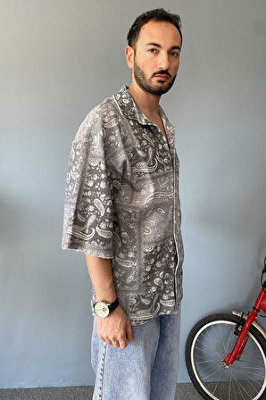 Oversize Fakir Kol Jakarlı Antrasit Gömlek