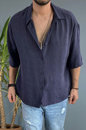 Nakışlı Oversize Asimetrik Kısa Kol Gömlek Haki