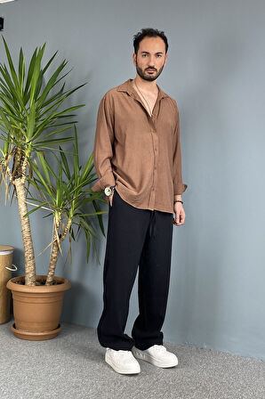 %100 Pamuk Dokulu Keten Oversize Uzun Kol Beyaz Gömlek