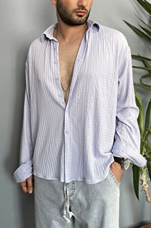 Kırinkıl Kumaş Oversize Yumuşak Dokulu Mavi Gömlek