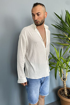 Kırinkıl Kumaş Oversize Yumuşak Dokulu Mavi Gömlek