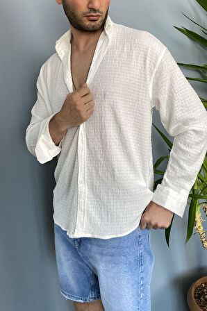 Kırinkıl Kumaş Oversize Yumuşak Dokulu Mavi Gömlek