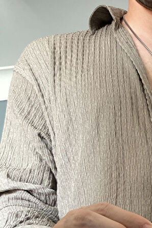 Kırinkıl Kumaş Oversize Yumuşak Dokulu Mavi Gömlek