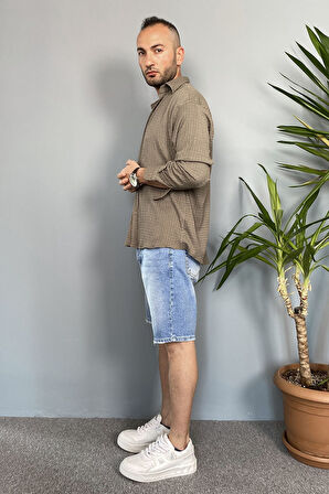 Kırinkıl Kumaş Oversize Yumuşak Dokulu Mavi Gömlek