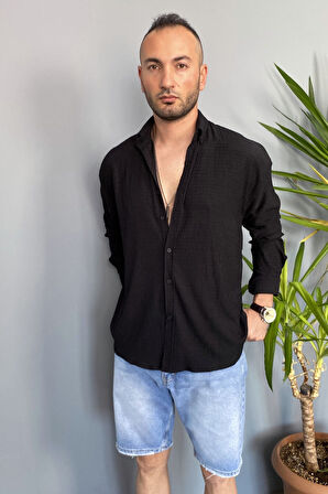 Kırinkıl Kumaş Oversize Yumuşak Dokulu Mavi Gömlek