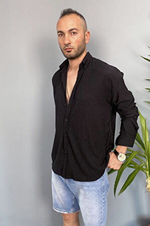 Kırinkıl Kumaş Oversize Yumuşak Dokulu Syah Gömlek