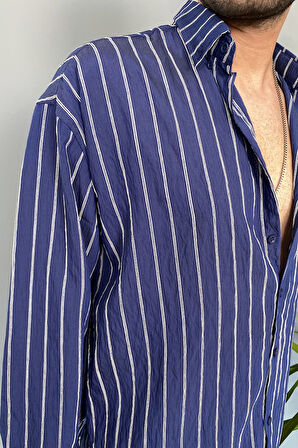 Kırinkıl Kumaş Oversize Yumuşak Dokulu Lacivert Gömlek