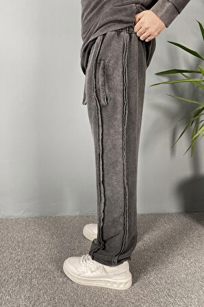 Oversize Antrasit Yıkamalı Üç İplik Eşofman Takımı