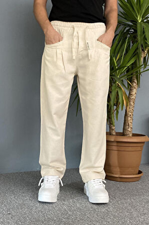 Yazlık Salaş Ekru Keten Pantolon